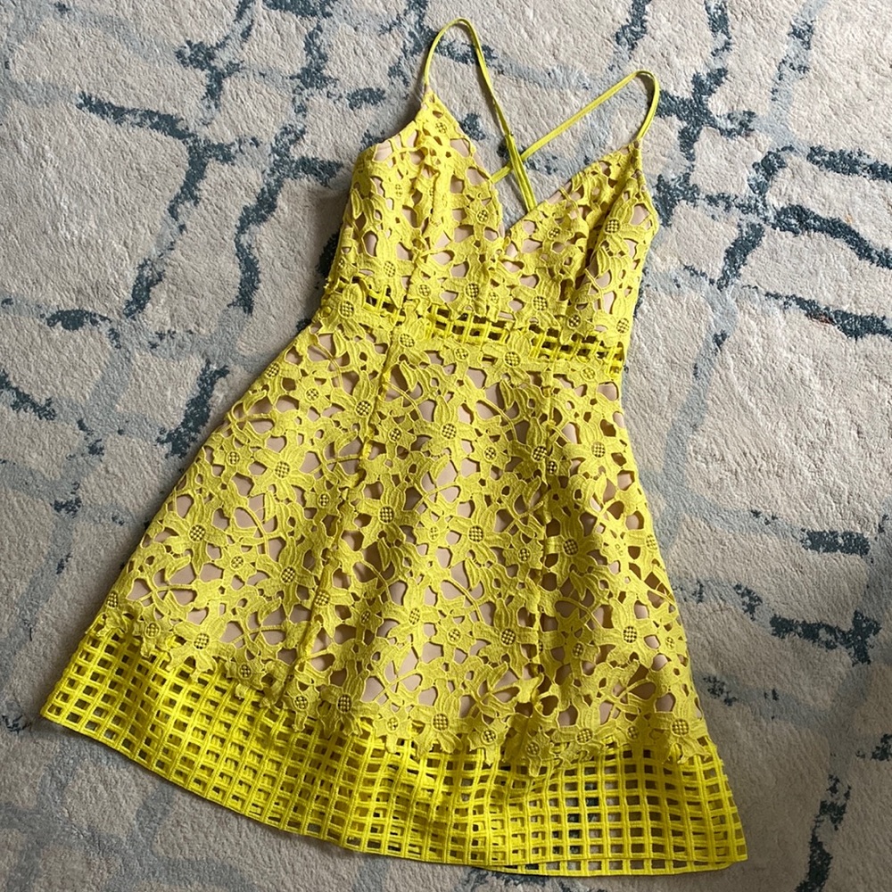 Lovers and Friends yellow crocheted dress. XS.